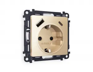 ЭЛМАКС - Комплект механизма электрической розетки ALFA MA610010 Шампань 2USB A+C 20W 3000mA (быстрая зарядка) элмакс, электротехника, кабель, светотехника, elmax.pro