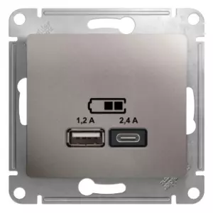 GLOSSA USB РОЗЕТКА А+С, 5В/2,4А, 2х5В/1,2 А, механизм, ПЛАТИНА GLOSSA USB РОЗЕТКА А+С, 5В/2,4А, 2х5В/1,2 А, механизм, ПЛАТИНА