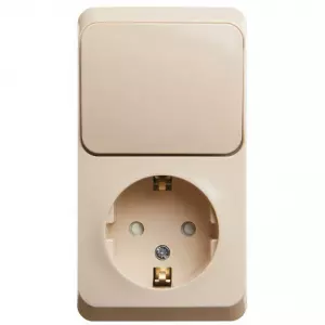 ЭЛМАКС - ЭТЮД О/У БЛОК: РОЗЕТКА с зазем. со шт. + ВЫКЛЮЧАТЕЛЬ 1-клавиш., КРЕМОВЫЙ элмакс, электротехника, кабель, светотехника, elmax.pro