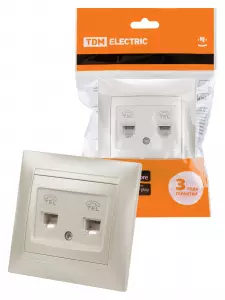 ЭЛМАКС - Розетка двойная телефонная RJ11 перламутр "Лама" TDM элмакс, электротехника, кабель, светотехника, elmax.pro