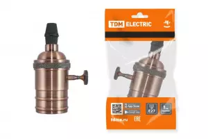 ЭЛМАКС - Патрон подвесной Е27 с выключателем, металлический "Лофт", медь TDM элмакс, электротехника, кабель, светотехника, elmax.pro