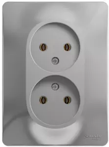 ЭЛМАКС - GLOSSA РОЗЕТКА двойная без заземления,16А, в сборе, АЛЮМИНИЙ элмакс, электротехника, кабель, светотехника, elmax.pro