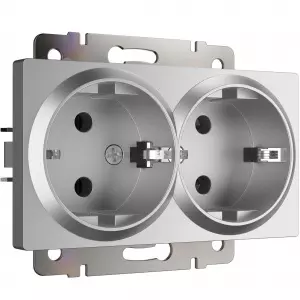 ЭЛМАКС - W1172006/ Розетка двойная с заземлением (серебряный) элмакс, электротехника, кабель, светотехника, elmax.pro