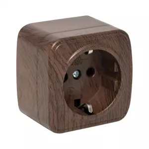 ЭЛМАКС - Розетка 1-местная ОП Минск 16А с заземлением тёмное дерево EKF элмакс, электротехника, кабель, светотехника, elmax.pro