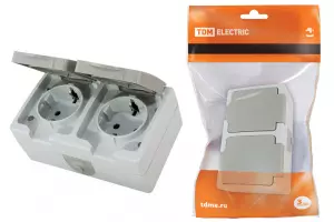 ЭЛМАКС - Розетка двойная 2П+3 (горизонтальная) открытой установки IP54 16А "Вуокса" TDM элмакс, электротехника, кабель, светотехника, elmax.pro