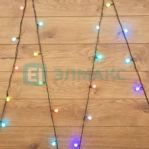 ЭЛМАКС - Гирлянда "Мультишарики" D 18мм 5м, темно-зеленый ПВХ, 30 диодов, цвет RGB элмакс, электротехника, кабель, светотехника, elmax.pro