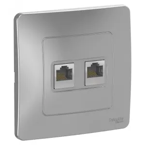ЭЛМАКС - BLANCA С/У РОЗЕТКА двойная компьютерная RJ45, кат.5E, АЛЮМИНИЙ элмакс, электротехника, кабель, светотехника, elmax.pro