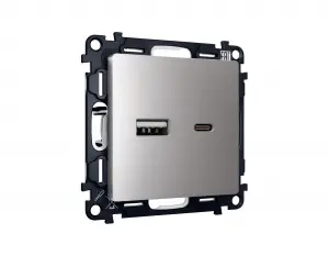 ЭЛМАКС - Комплект механизма розетки ALFA MA511010 Сталь матовый 2USB A+C 20W 3000mA (быстрая зарядка) 180-220 элмакс, электротехника, кабель, светотехника, elmax.pro