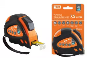 ЭЛМАКС - Рулетка 7,5 м х 25 мм, тройная фиксация, автостоп, обрезиненный корпус, магнит, "Алмаз" TDM элмакс, электротехника, кабель, светотехника, elmax.pro