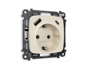 ЭЛМАКС - Комплект механизма электрической розетки OMEGA MO330010 Бежевый матовый 2USB A+C 20W 3000mA (быстрая элмакс, электротехника, кабель, светотехника, elmax.pro