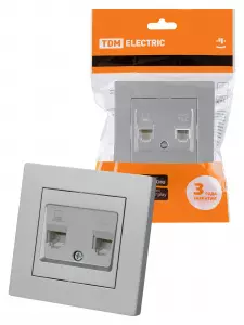 ЭЛМАКС - Розетка телефонная RJ11 + компьютерная RJ45 серебр. металлик "Сенеж" TDM элмакс, электротехника, кабель, светотехника, elmax.pro