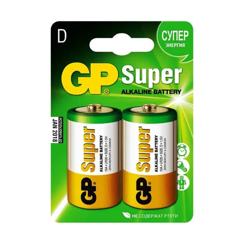 ЭЛМАКС - Батарейка щелочная GP LR20 (D) Super Alkaline 1.5В бл/2 (13А-CR2) элмакс, электротехника, кабель, светотехника, elmax.pro