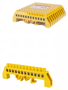 ЭЛМАКС - Шина "PE" "земля" в желтом изоляторе на DIN-рейку 8x12мм 12 групп TDM элмакс, электротехника, кабель, светотехника, elmax.pro