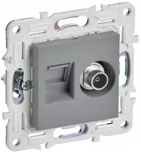 ЭЛМАКС - SKANDY Роз. двойная TV+RJ45 кат.5E SK-A14Gr сер. IEK элмакс, электротехника, кабель, светотехника, elmax.pro