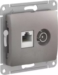 GLOSSA РОЗЕТКА двойная ТВ + компьютерная RJ45, кат. 5Е, механизм, ПЛАТИНА
