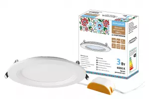 ЭЛМАКС - Светильник ультратонкий встраиваемый светодиодный "Даунлайт НАРОДНЫЙ" СВО п (белый) 3Вт 6000К элмакс, электротехника, кабель, светотехника, elmax.pro