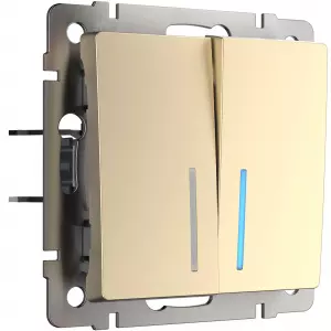 ЭЛМАКС - W1122111/ Выключатель двухклавишный проходной с подсветкой (шампань) элмакс, электротехника, кабель, светотехника, elmax.pro