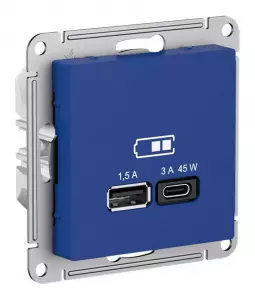 ЭЛМАКС - ATLASDESIGN USB РОЗЕТКА A + тип-C 45Вт высокоскор.заряд. QC,PD, механизм,АКВАМАР элмакс, электротехника, кабель, светотехника, elmax.pro