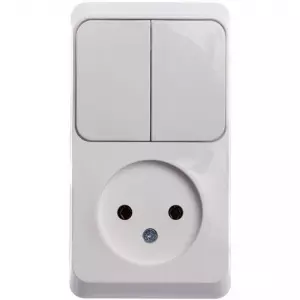 ЭЛМАКС - ЭТЮД О/У БЛОК: РОЗЕТКА без заземления + ВЫКЛЮЧАТЕЛЬ 2-клавиш., БЕЛЫЙ, Россия элмакс, электротехника, кабель, светотехника, elmax.pro
