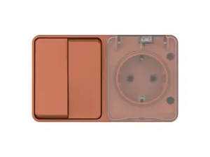 ЭЛМАКС - ATLASDESIGN PROFI IP54 О/У БЛОК: РОЗЕТКА с заземл. со шт., 16А, ВЫКЛЮЧАТЕЛЬ 2-клав., 10АХ, ТЕРРАКОТО элмакс, электротехника, кабель, светотехника, elmax.pro