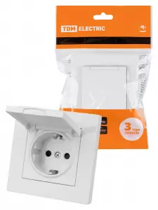 ЭЛМАКС - Розетка 2П+З 16А 250В IP44 с защ. шт. с крышкой белая "Сенеж" TDM элмакс, электротехника, кабель, светотехника, elmax.pro