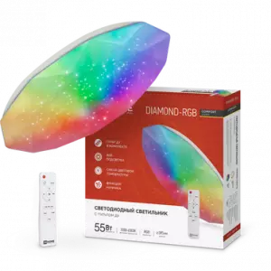 ЭЛМАКС - Светильник сд COMFORT DIAMOND-RGB 55Вт 230В 3000-6500K 4400Лм 385x75мм с пультом ДУ IN HOME элмакс, электротехника, кабель, светотехника, elmax.pro