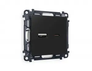ЭЛМАКС - Комплект механизма розетки ALFA MA811010 Черный матовый 2USB A+C 20W 3000mA (быстрая зарядка) 180-22 элмакс, электротехника, кабель, светотехника, elmax.pro