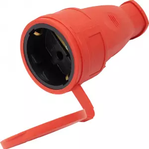 ЭЛМАКС - Розетка переносная 1-местная с/з, с крышкой, каучук, серия Одри, RST16-21-44 (РА 16-005), красный элмакс, электротехника, кабель, светотехника, elmax.pro