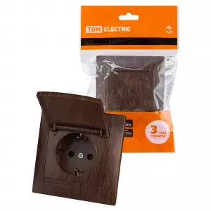 ЭЛМАКС - Розетка 2П+З 16А 250В IP44 с защ. шт. с крышкой венге "Лама" TDM элмакс, электротехника, кабель, светотехника, elmax.pro