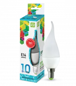 Лампа светодиодная LED-СВЕЧА НА ВЕТРУ-standard 10Вт 230В Е14 4000К 900Лм ASD