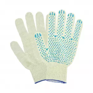 Перчатки трикотажные с ПВХ 5-ти нитка 10 класс (точка) белые Перчатки трикотажные с ПВХ 5-ти нитка 10 класс (точка) белые
