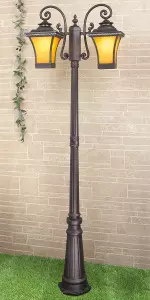 ЭЛМАКС - Libra F/2 венге уличный двухрожковый светильник на столбе IP33 GLXT-1408F/2 элмакс, электротехника, кабель, светотехника, elmax.pro