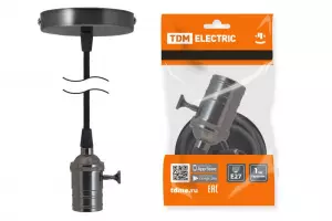 ЭЛМАКС - Патрон Е27 с выключателем с подвесом 1 м, металлический "Лофт", черный TDM элмакс, электротехника, кабель, светотехника, elmax.pro