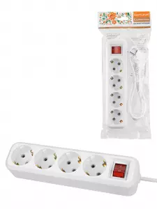 ЭЛМАКС - Удлинитель 4 гнезда, 3 метра, с/з, выкл., 16 А, 3500 Вт, белый, НАРОДНЫЙ элмакс, электротехника, кабель, светотехника, elmax.pro