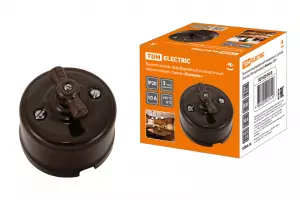 ЭЛМАКС - Выключатель фарфоровый поворотный с ручкой (бантик) 10А коричневый «Болонь» TDM элмакс, электротехника, кабель, светотехника, elmax.pro