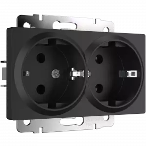 ЭЛМАКС - W1172008/ Розетка двойная с заземлением (черный матовый) элмакс, электротехника, кабель, светотехника, elmax.pro