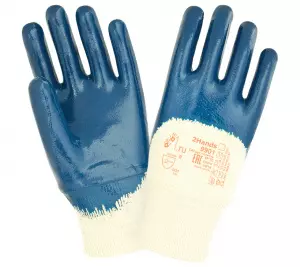 Перчатки х/б (Jersey) с частичным тяжелым нитриловым покрытием и эластичной резинкой (РЧ), р-р 9, 10, 11