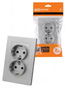 ЭЛМАКС - Розетка двойная 2П+З 16А 250В с защ. шт. серебр. металлик "Сенеж" TDM элмакс, электротехника, кабель, светотехника, elmax.pro