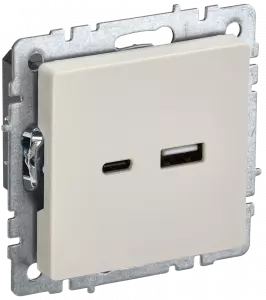 ЭЛМАКС - BRITE Роз. USB A+C 18Вт РЮ11-1-БрКр беж. IEK элмакс, электротехника, кабель, светотехника, elmax.pro