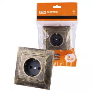 ЭЛМАКС - Розетка 2П+З 16А 250В старинная бронза "Лама" TDM элмакс, электротехника, кабель, светотехника, elmax.pro