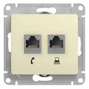 ЭЛМАКС - GLOSSA РОЗЕТКА двойная компьютерная RJ45+RJ45, кат.5E, механизм, БЕЖЕВЫЙ элмакс, электротехника, кабель, светотехника, elmax.pro