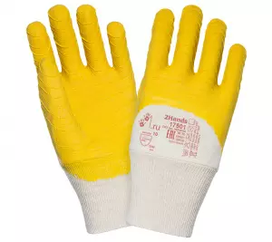 Перчатки хб основа Jersey с частичным покрытием 100% латексом желтого цвета, манжет резинка, р-р 10