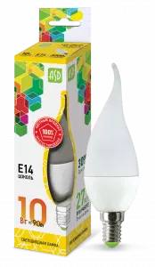 Лампа светодиодная LED-СВЕЧА НА ВЕТРУ-standard 10Вт 230В Е14 3000К 900Лм ASD 