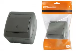 ЭЛМАКС - Выключатель на 2 направления 1-кл. открытой установки IP44 10А серый "Селигер" TDM элмакс, электротехника, кабель, светотехника, elmax.pro