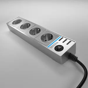 ЭЛМАКС - WL20-04-03 / Розеточный блок 4-х местный + 3 USB серебряный/серебряный рифленый элмакс, электротехника, кабель, светотехника, elmax.pro