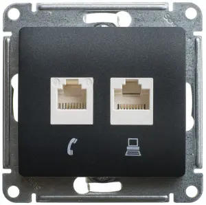 ЭЛМАКС - GLOSSA РОЗЕТКА двойная компьютерная RJ45+RJ45, кат.5E, механизм, АНТРАЦИТ элмакс, электротехника, кабель, светотехника, elmax.pro