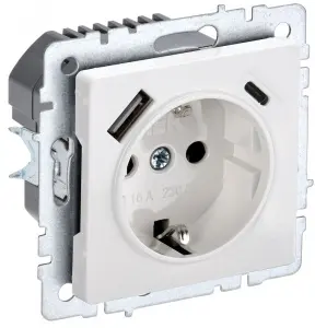 ЭЛМАКС - BRITE Роз. с з/к/ш 16А с USB A+C 18Вт РЮш11-1-БрБ бел. IEK элмакс, электротехника, кабель, светотехника, elmax.pro
