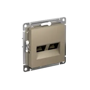 ЭЛМАКС - ATLASDESIGN РОЗЕТКА двойная компьютерная RJ45+RJ45, кат.5E, механизм, ШАМПАНЬ элмакс, электротехника, кабель, светотехника, elmax.pro