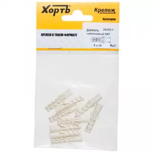 ЭЛМАКС - Дюбель нейлоновый NAT 6 х 30 (фасовка 9 шт.) элмакс, электротехника, кабель, светотехника, elmax.pro