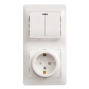 ЭЛМАКС - GLOSSA БЛОК: РОЗЕТКА с зазем. со шт. + 2-клавишный ВЫКЛЮЧАТЕЛЬ с подсвет. БЕЛЫЙ элмакс, электротехника, кабель, светотехника, elmax.pro